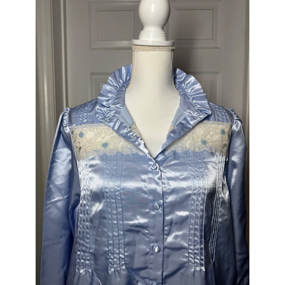 Unbranded Vintage Style Satin Lace Nightgown Size M Blue Excellent Ruffle Trim - Picture 2 of 5